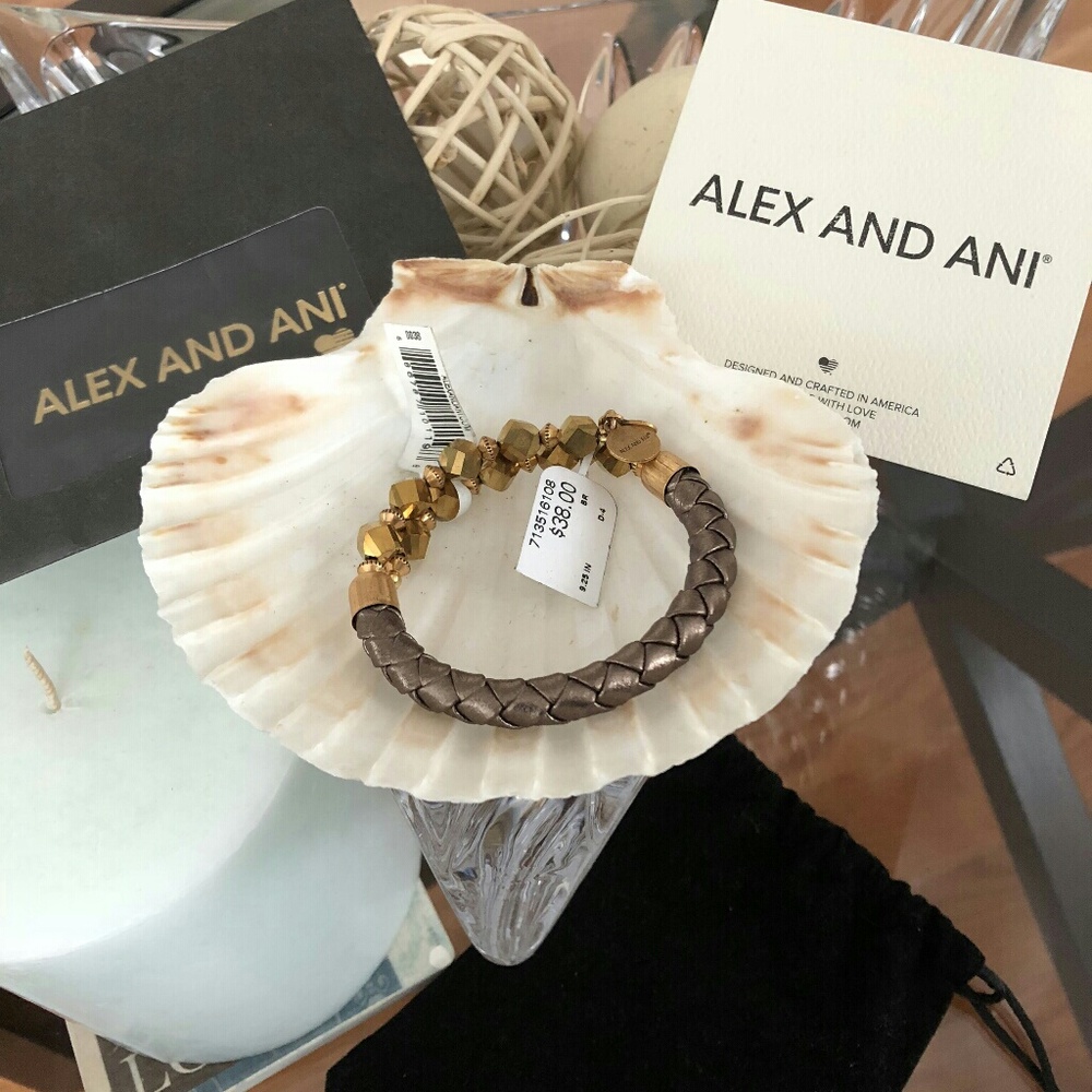 Alex and Ani Brown Leather and Gold Bangle